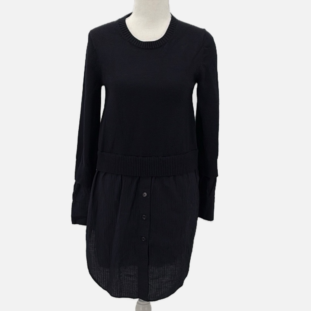 COS Mixed Media Wool & Cotton Layered Look Dress in Navy - Size XS